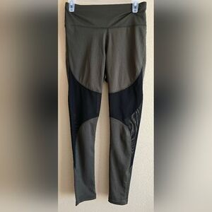 Army Green Leggings with Black Mesh Sides